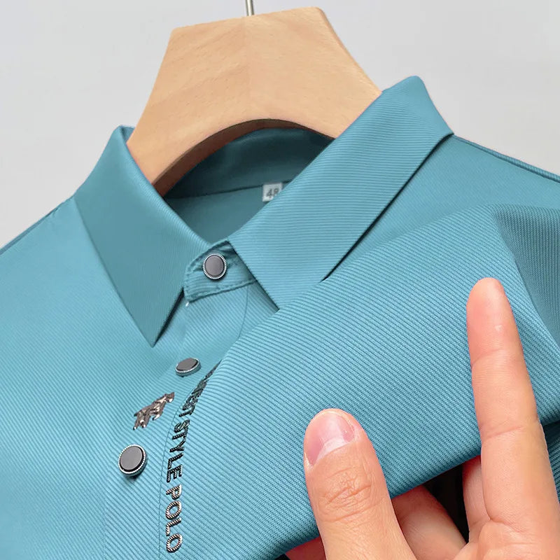 High end brand short sleeve polo shirt men's 2025 summer new trend embossed design casual ice silk breathable lapel Paul T-shirt