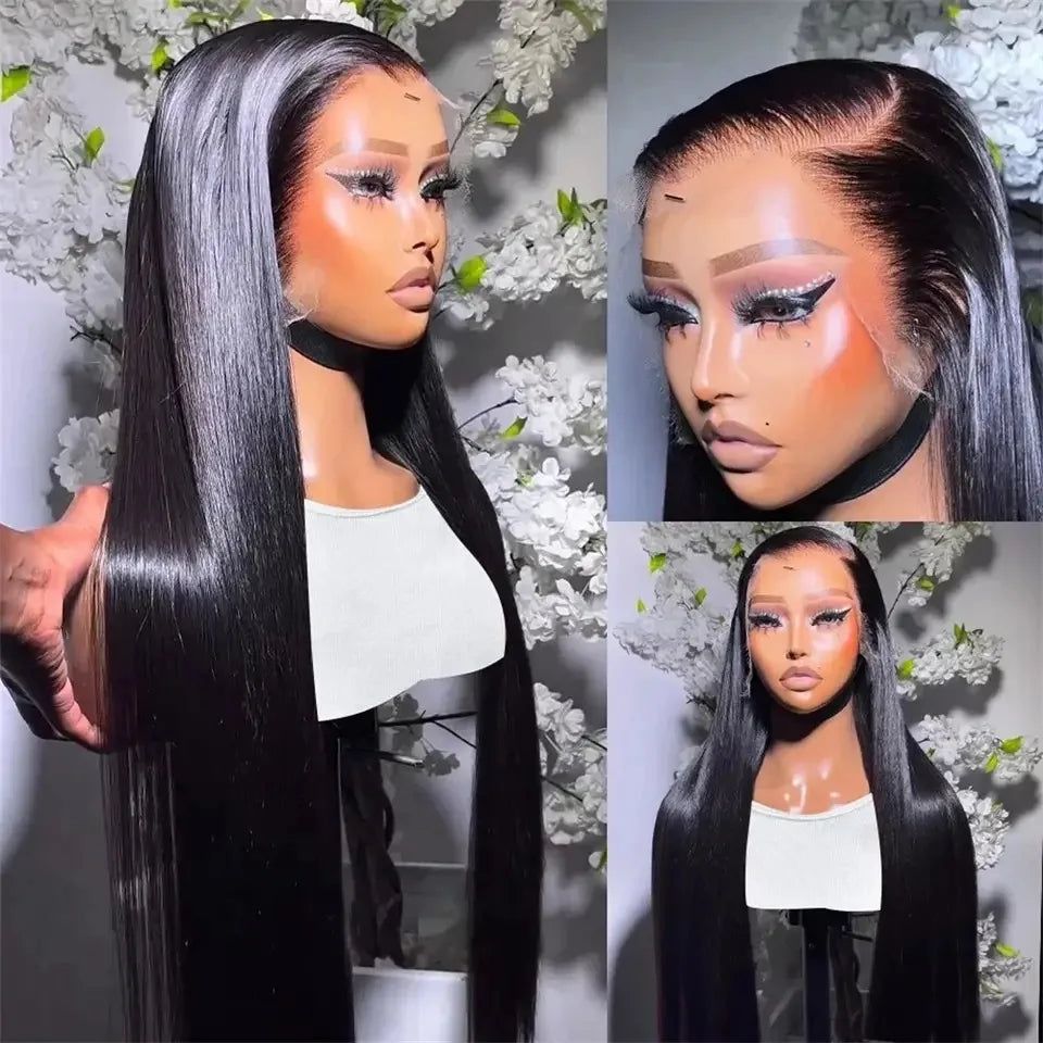 Silky Straight 13X4 Lace Frontal Synthetic Wig For Women Natural Hairline Baby Hair Preplucked Bleach Knots Cosplay Daily Party