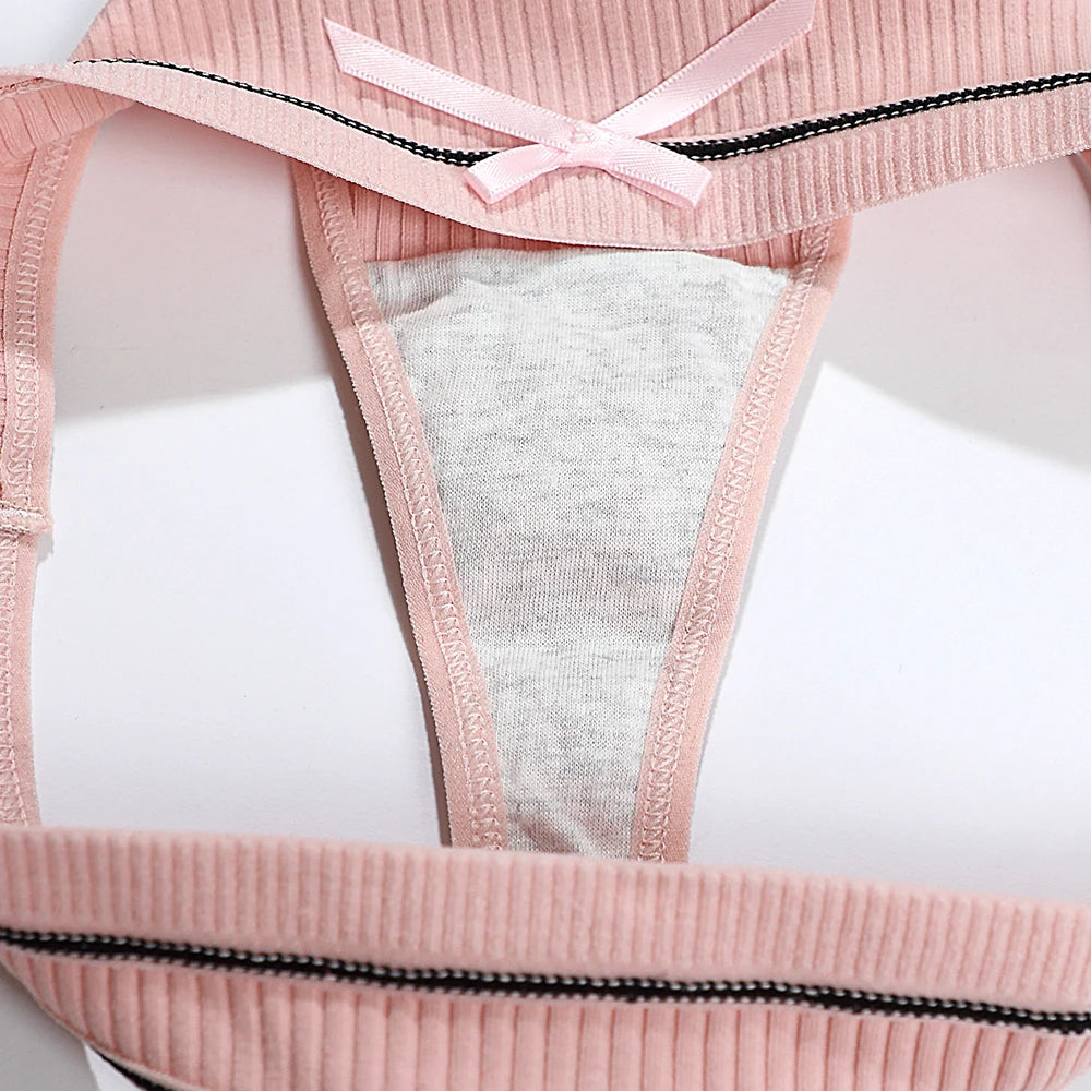 Women's Thong Sexy Panties Cotton Bow Tie Underpants Comfort Soft Intimates Lady Briefs Female Panty Lingerie Sexy Women