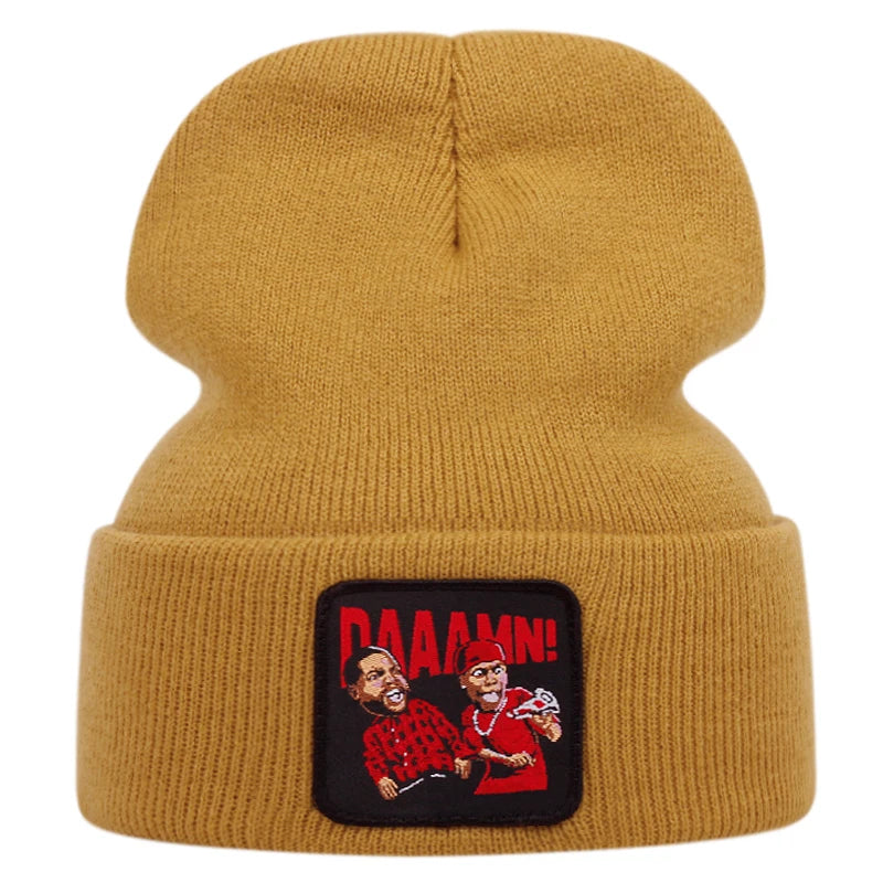 DAAAMN cartoon embroidered knitted hat for autumn and winter outdoor sports events Warm woolen hat hip-hop