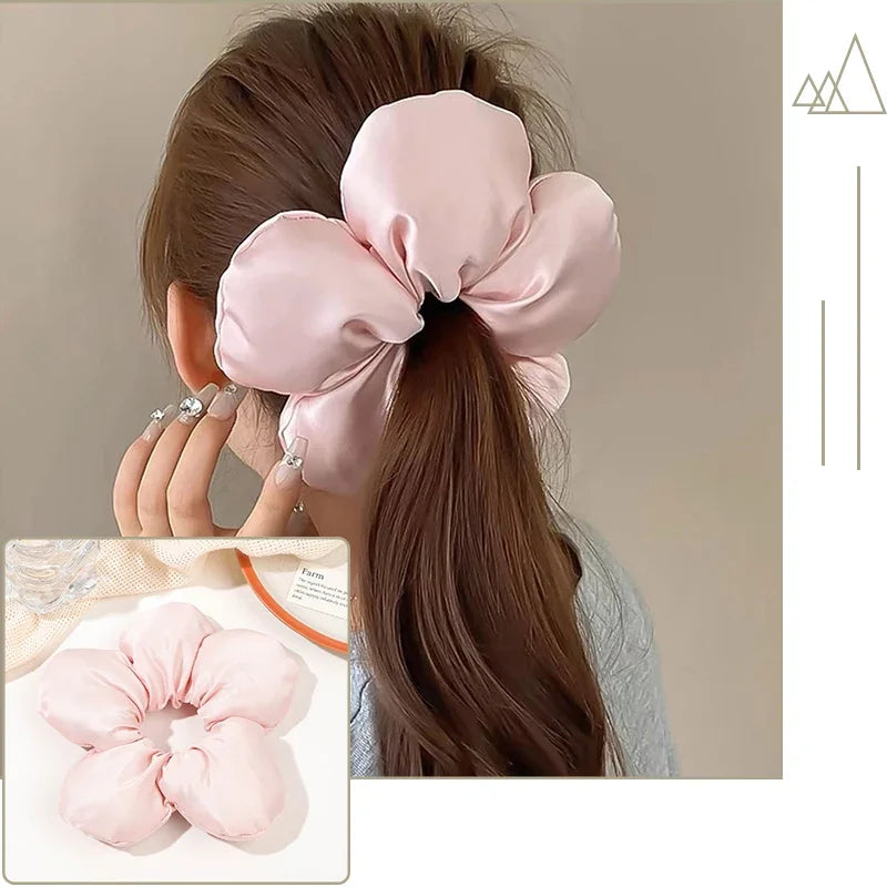 2024 Pillow Sleep Headband Elastic Ponytail Scrunchie for Women Hair Accessories Girls Soft Solid Satin Filled Cotton Big Bands