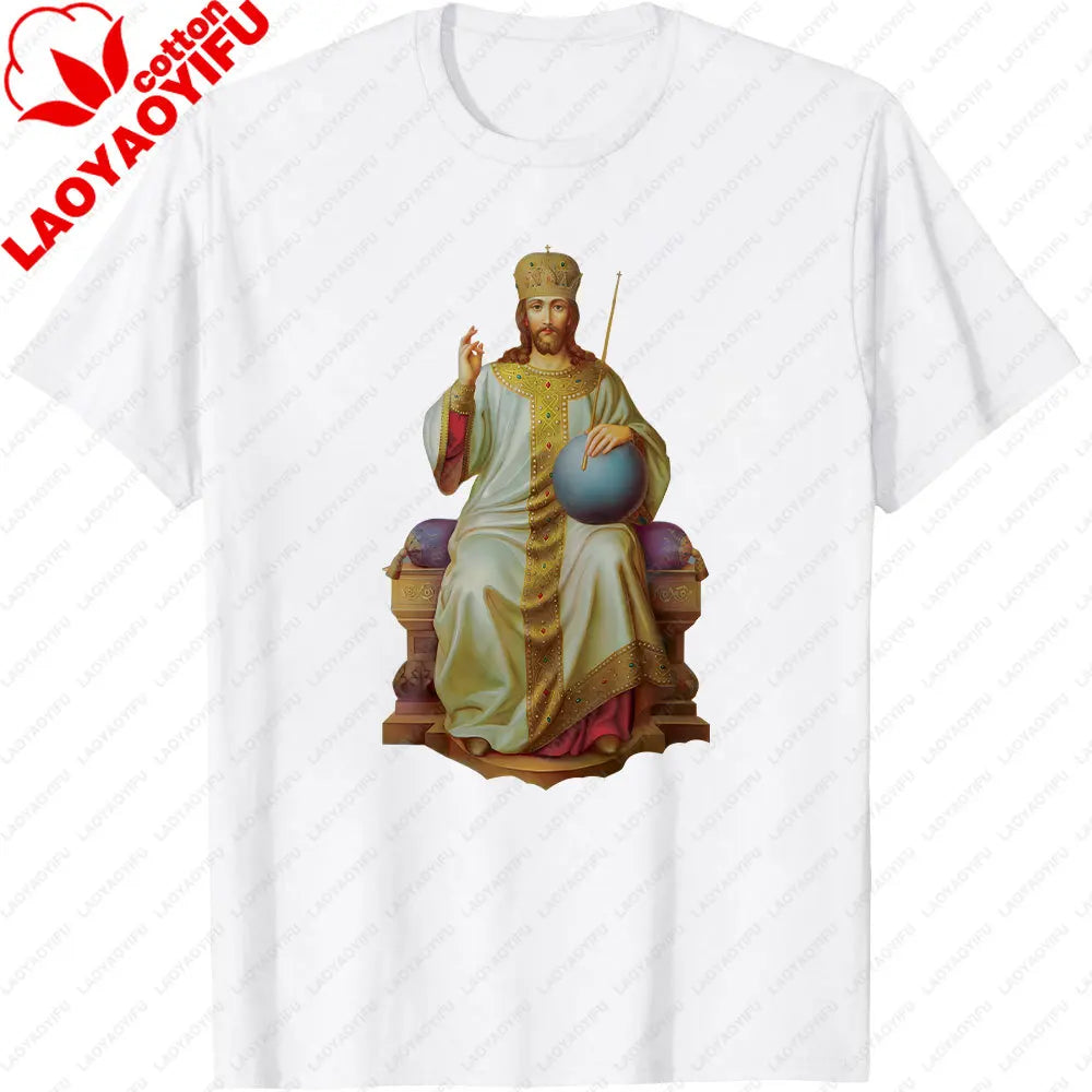 Jesus Christ Pantocrator Icon Sinai Orthodox Christian Man Gift Printed T-Shirt Summer Women Short Sleeve Cotton Unisex T Shirt