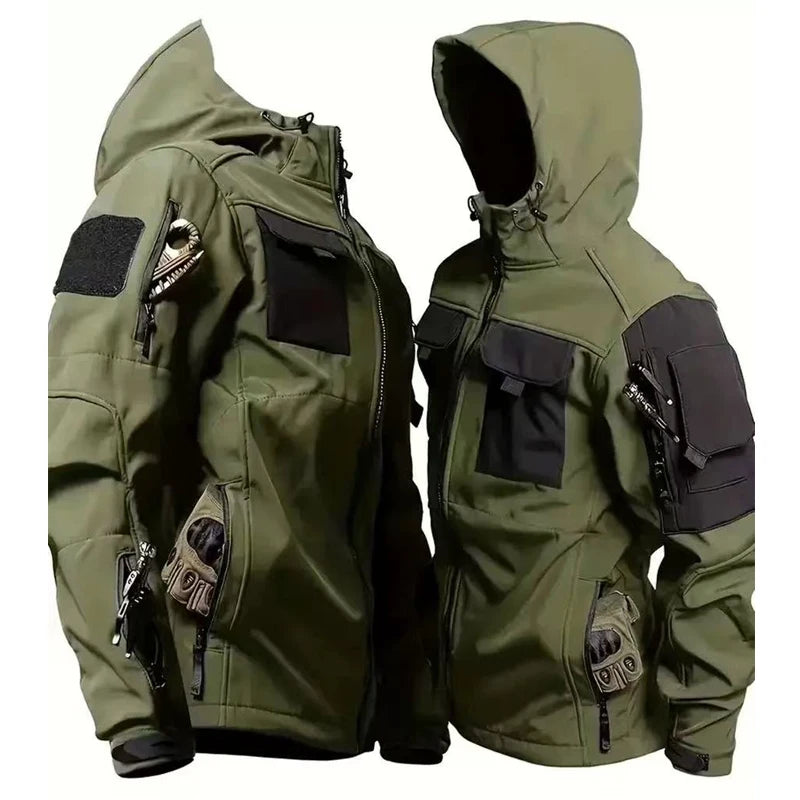 Men's Winter Autumn Warm Cargo Fleece Jackets Softshell Military Hoodie Windproof Outdoor Coats Hiking Camping Climbing Tactical