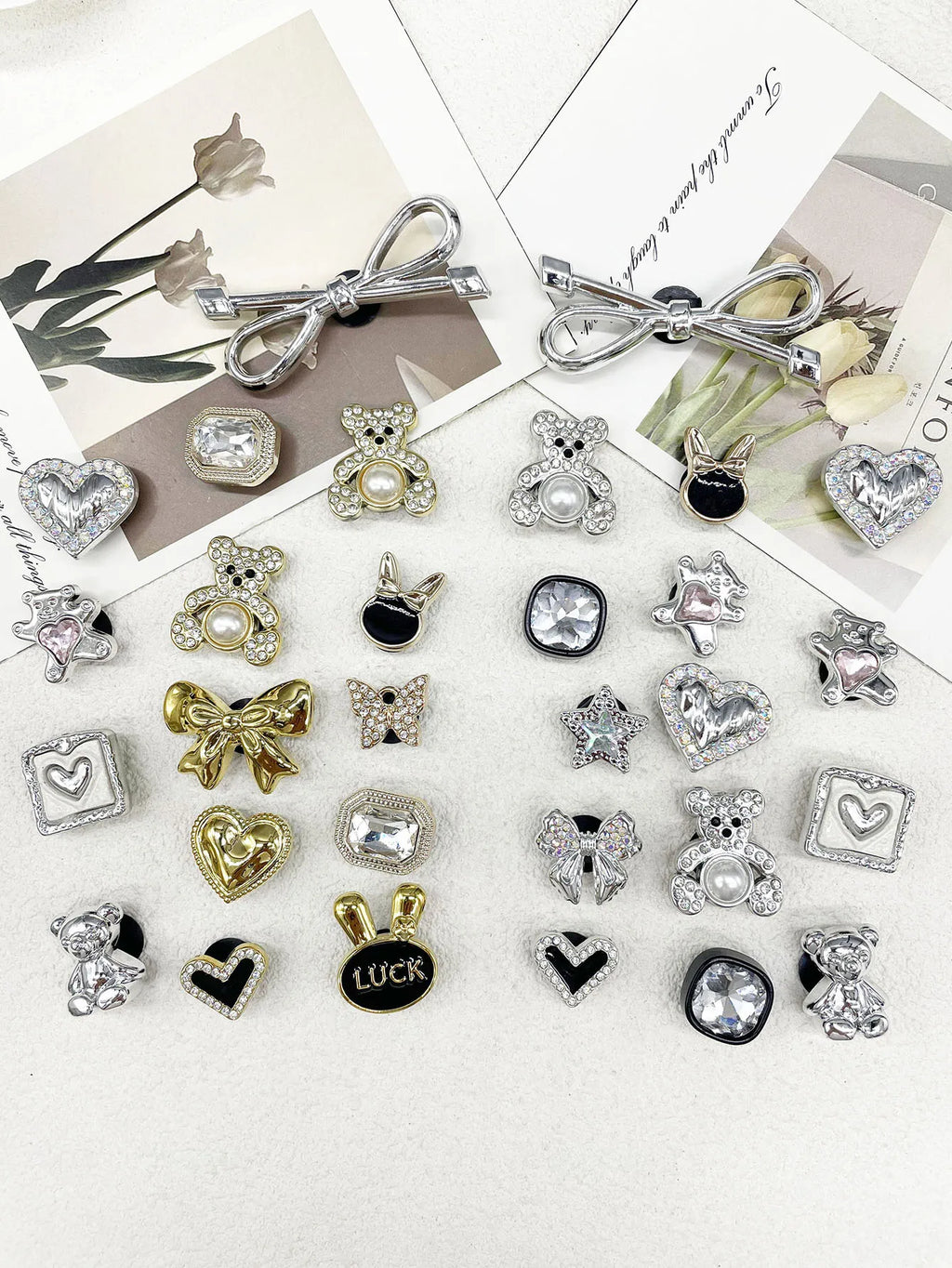 10PCS ABS Shoe Charms Bow Rhinestone Accessories For Clogs Bear Pearl Buckle Decorations Diy Women Lovely Garden Shoes Decor