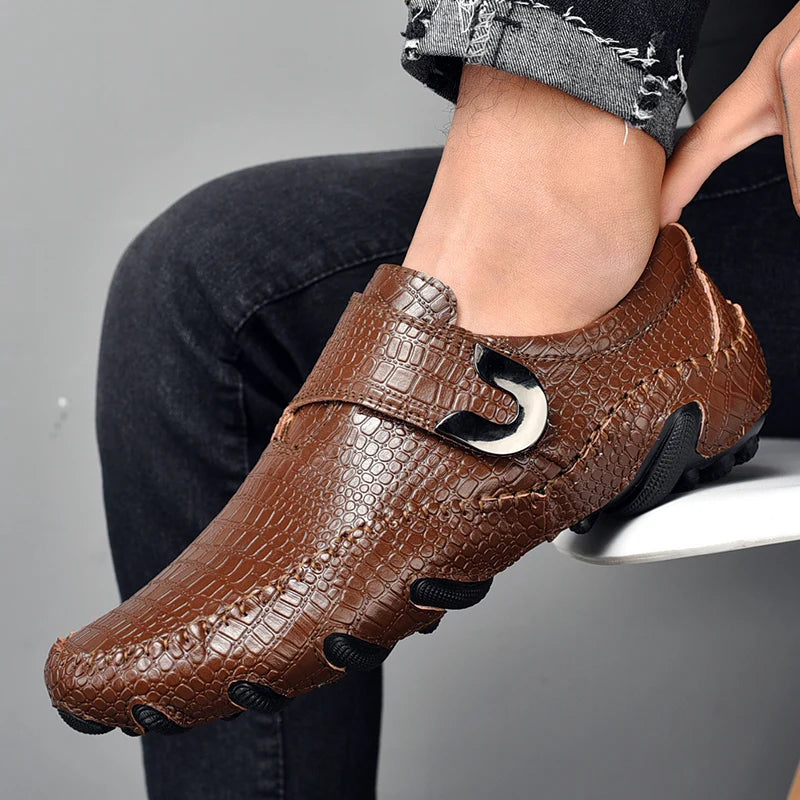 Crocodile Skin Loafer Shoes Men Genuine Leather Slip-on Moccasins Handmade Male Outdoor Casual Shoes Drive Walk Luxury Leisure