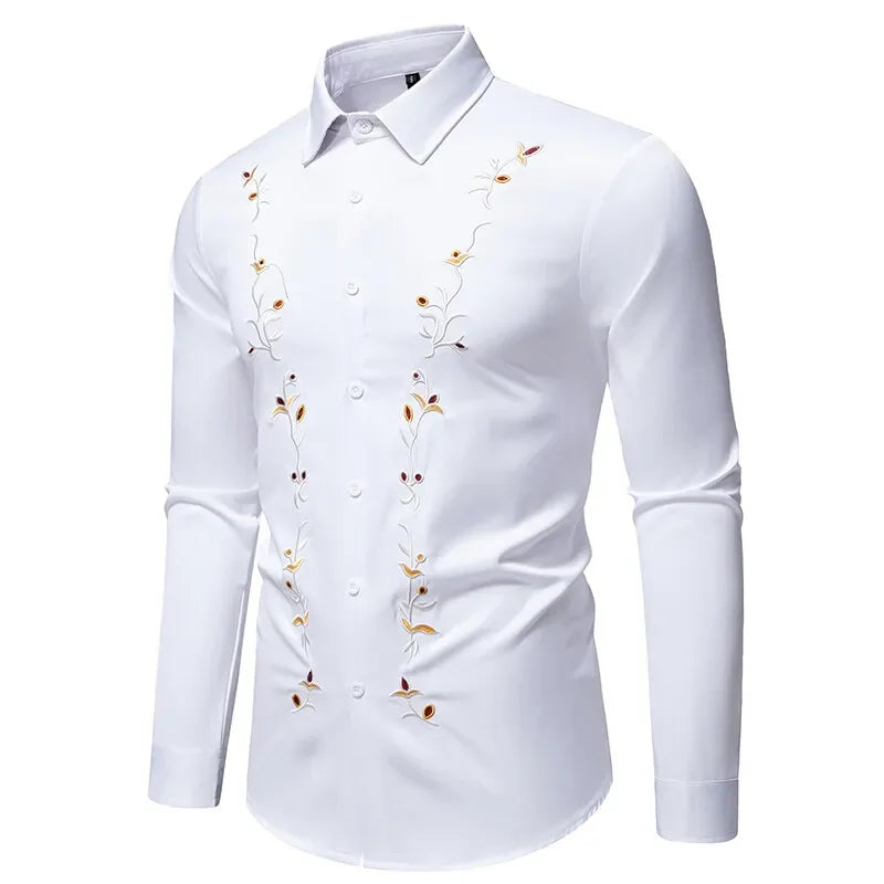 High Quality Men's Casual Long Sleeved Shirt Daily Floral Shirt Party Streetwear Embroidery Tops