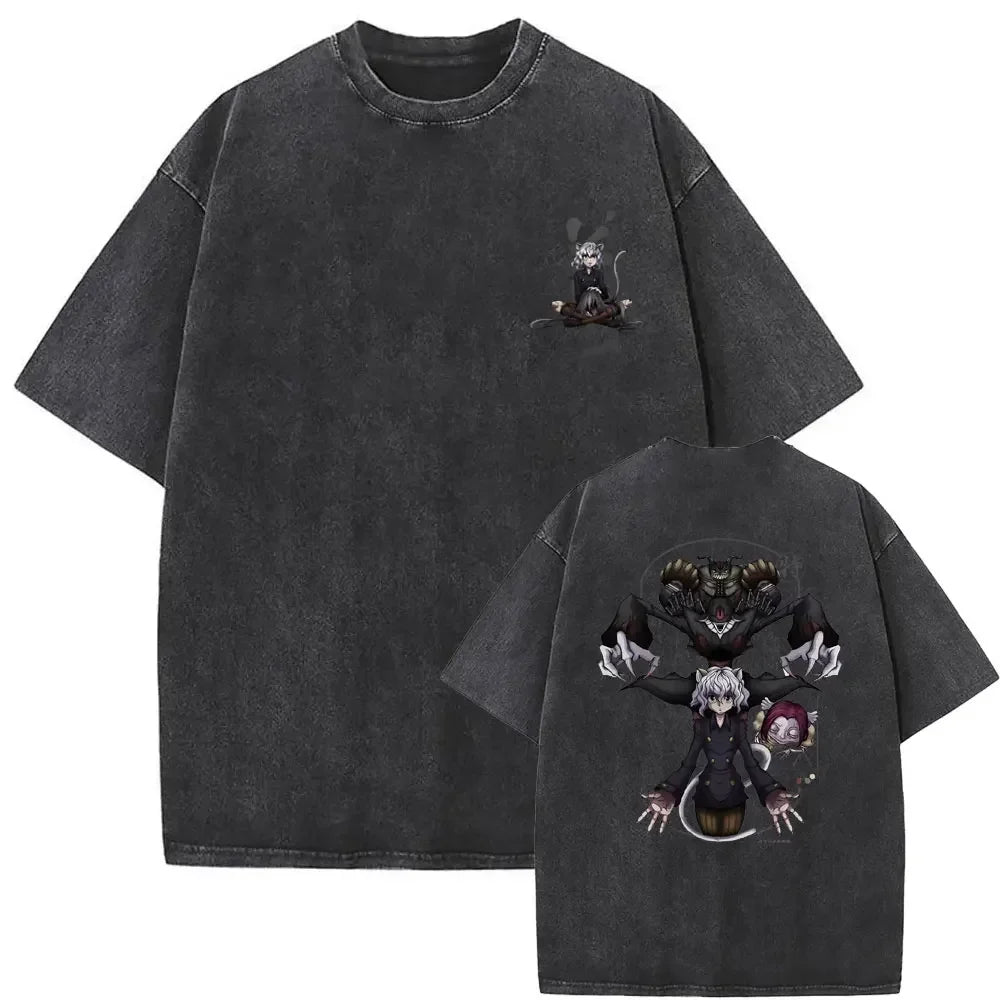 Washed Vintage Anime Hunter X Hunter T-shirt Killua Zoldyck Graphic T Shirt Men Women Clothing Casual Oversized Crewneck Tshirt