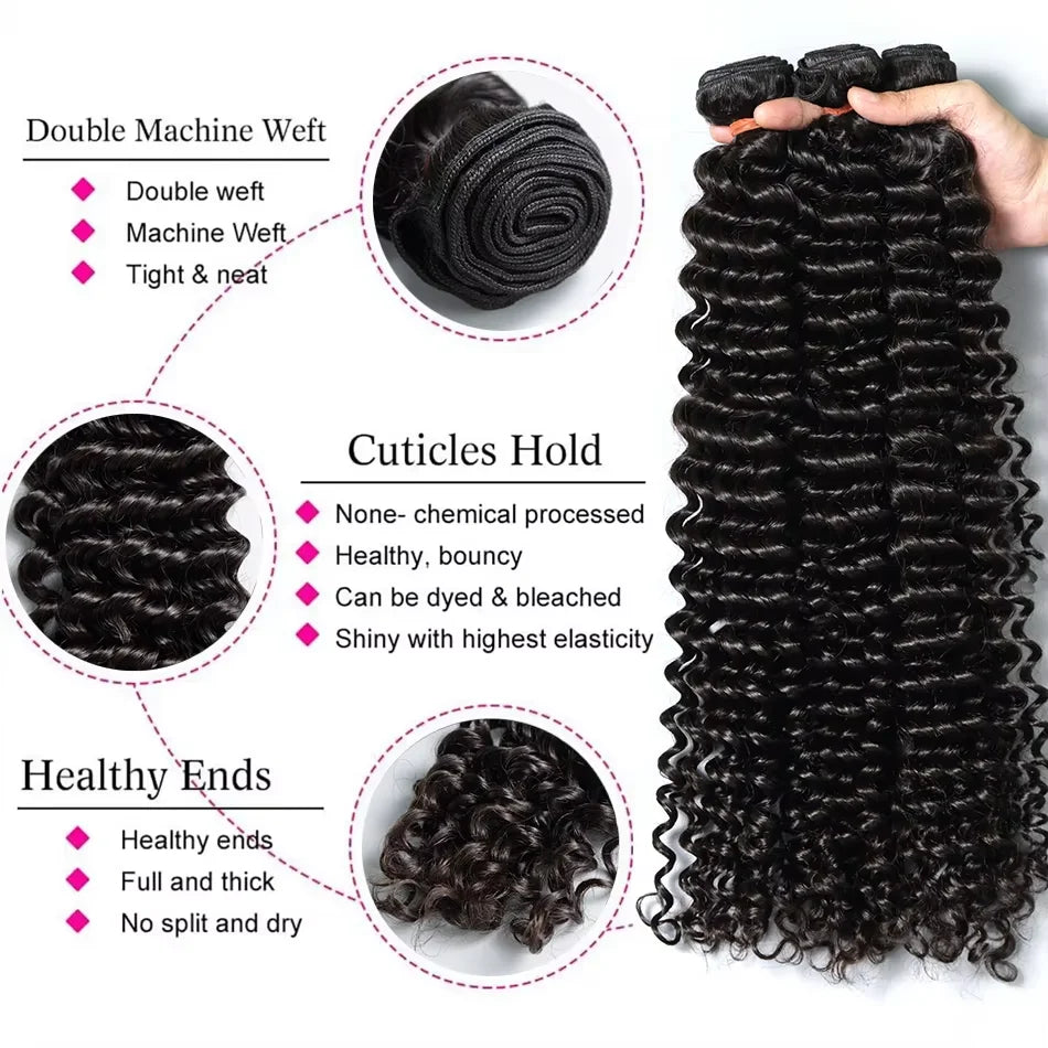 Luvin Deep Wave Human Hair Bundles 30 34 Inch Curly Hair Weaving Remy Unprocessed Tissage Double Weft Virgin Hair Extensions