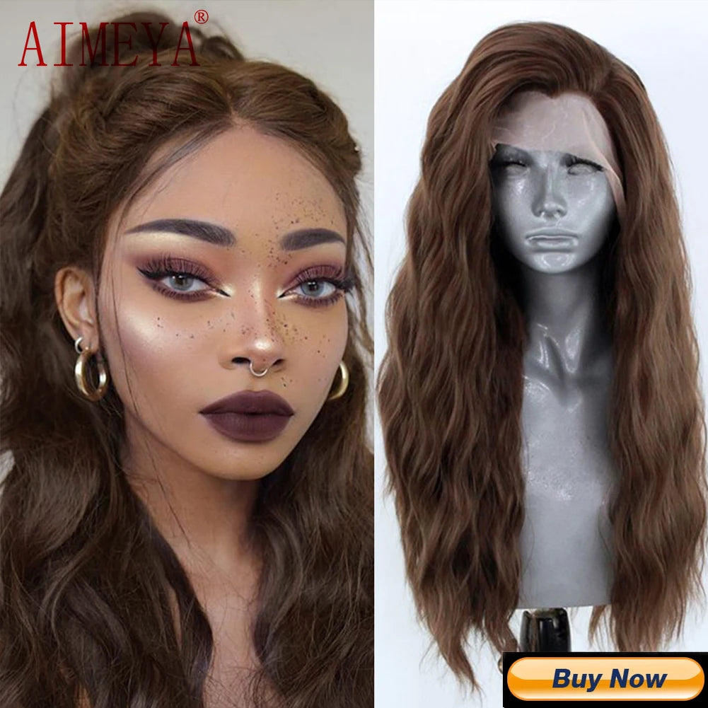 AIMEYA Water Wave Synthetic Lace Wig Natural Looking Lace Front Wigs for Women Free Part Cosplay Party Wig Heat Resistant Wigs