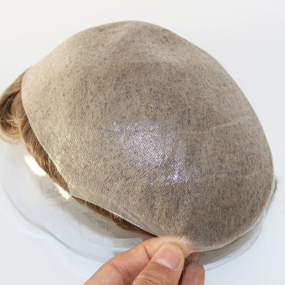 Undetected 0.02mm Thin Skin Natural Hairline Human Hair Men Toupee Black Gray Brown Blonde Male Hair Light Capillary Prosthesis