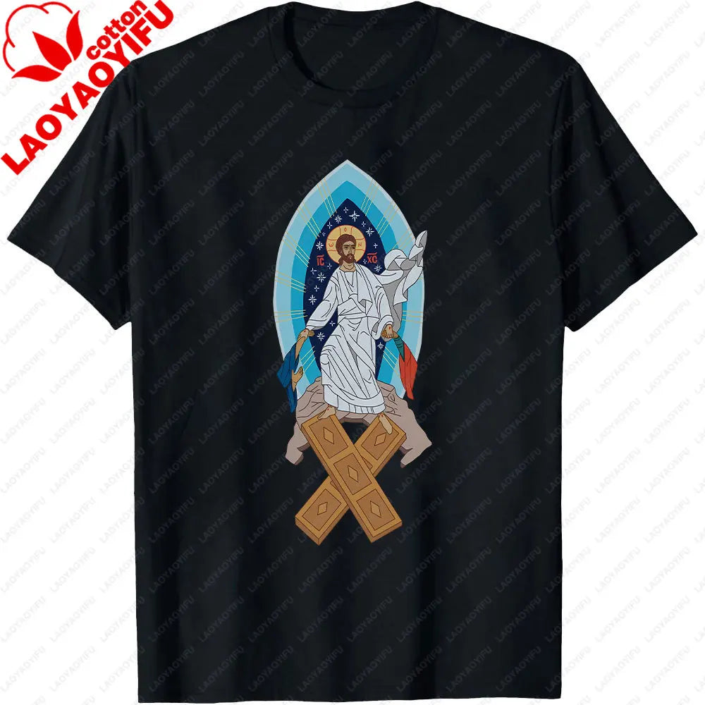 Jesus Christ Pantocrator Icon Sinai Orthodox Christian Man Gift Printed T-Shirt Summer Women Short Sleeve Cotton Unisex T Shirt