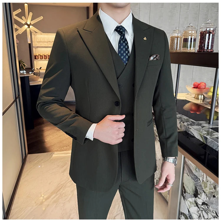 Slim-Fit Three-Piece Set Korean Style Two-Button Groomsmen Formal Wedding Business Suit Handsome Groom Best Man Dress High-