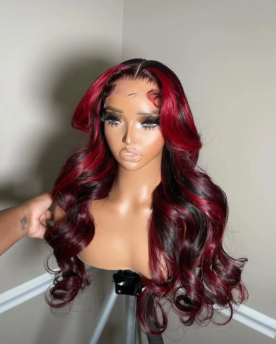 Black With Red Highlight Wig Synthetic Lace Front Wig 13X4 Pre plucked Hairline With BabyHairWomen's Wig with Density Lace Front