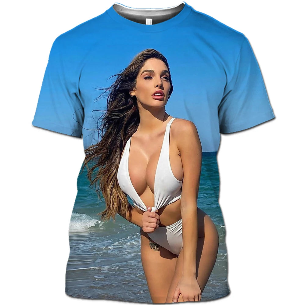 Hot Sexy Model Beach Bikini Summer Man T-shirt Swimsuit Personality Hip Hop Funny Alternative Street Quick Dry Short Sleeve 6XL