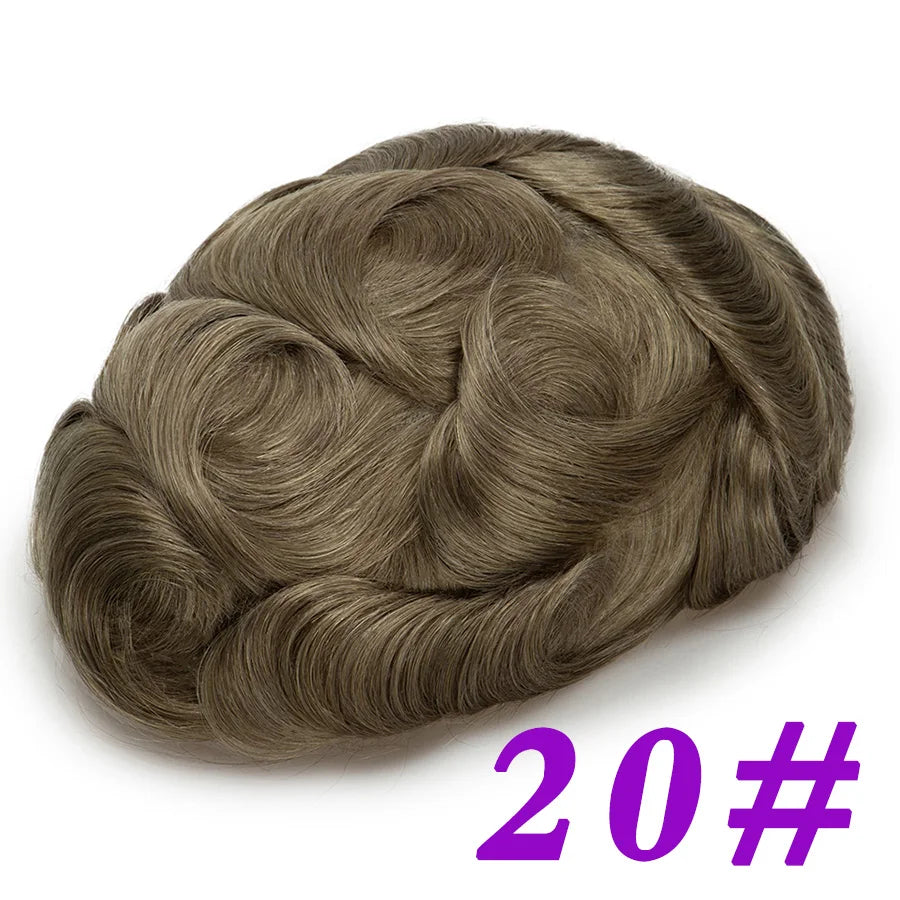 Men Toupees Real Hair Replacement Systems Thin Skin base Indian Human Remy Hair Toupee with Tapes Hairpiece Male Wig Touchcolor