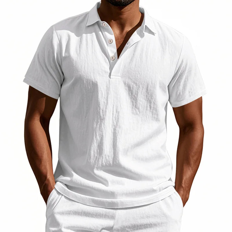 2025Summer New Men's Shirt British Style Loose Trendy Breathable Linen Casual Polo Collar Series POLO Shirt Short Sleeve