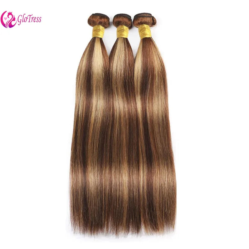 P4/27 Straight Human Hair Bundles Ombre 3 bundles Brazilian Highlight Straight Hair Weave Honey Blonde Bundles 100g/Bundle