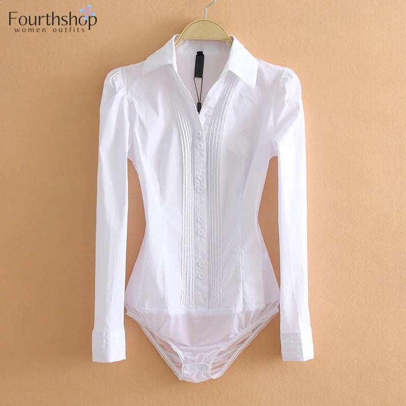 Office Work Outfits Long Sleeve And Short Sleeve Bodysuits White Shirts Black Blouses Fashion Rompers Elegant Overalls For Women