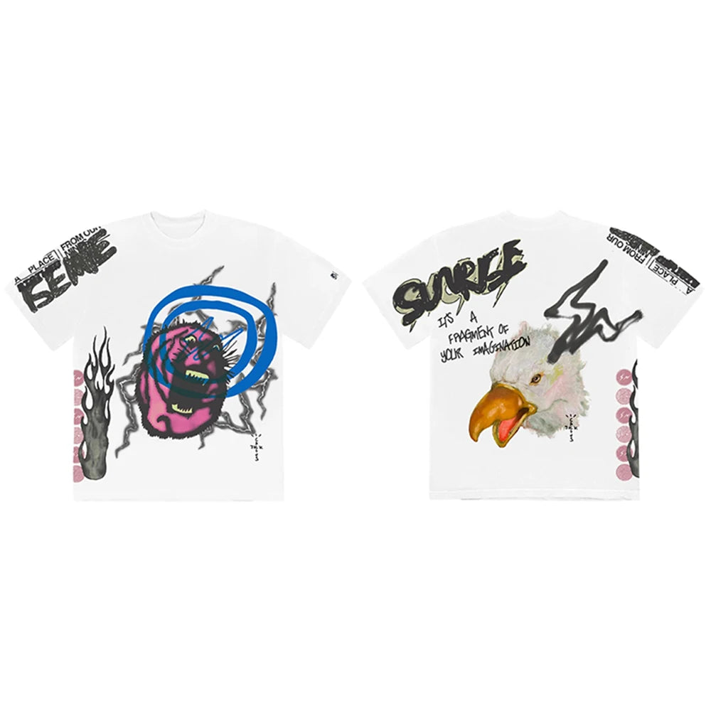 2023 New Summer Cactus Jack Letter Embroidery Short Sleeve Tees Men's Streetwear Crew Neck Cotton Tshirts Y2K Unisex Tank Tops