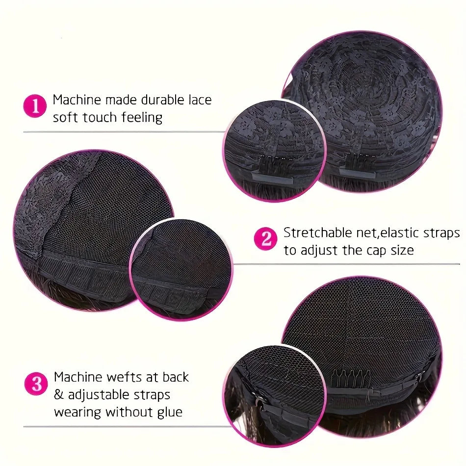 Women's Human Hair Pixie Cut Wig full machine made - Short Layered Curly with Bangs, Natural Black 150% Density Rose Net Cap