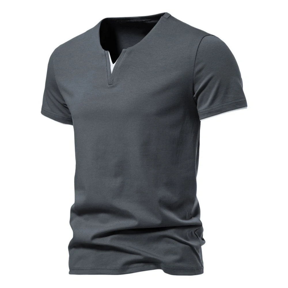Mens Short Sleeve Henley Shirt Casual Summer V Neck T-Shirt Casual Slim Fit Basic Solid Color Loose Fitness Sport Breathable Top