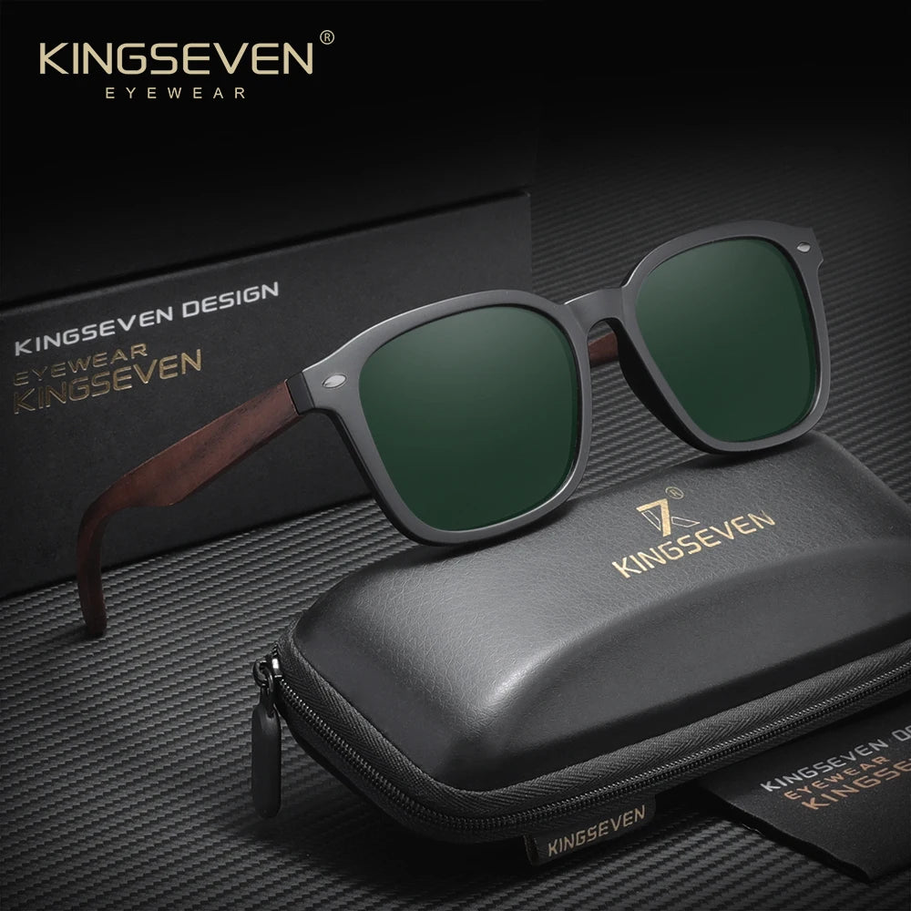 KINGSEVEN Vintage Classical Sunglasses Men Women Square Large Frame UV400 Polarized Wooden Glasses Fashion Driving Eyewear