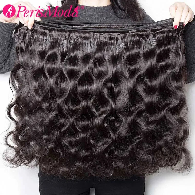 PerisModa Body Wave Human Hair Bundles With Closure 5x5 Transparent Lace 4×4 Brown Lace Brazilian Remy 12A Human Hair Extensions