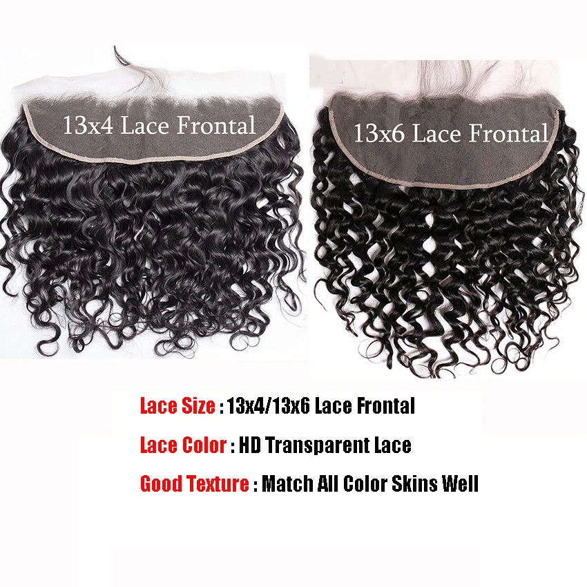 Water Wave Human Hair Bundles With 13x6 13x4 6x6 5x5 HD Transparent Lace Frontal Closure Brazilian Deep Wave Hair Extensions