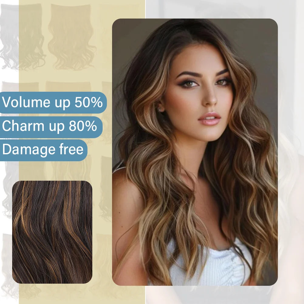 Invisible Wire in Synthetic Hair Extensions Body Wave 2 Clips in Hair Extensions 18" Fish Line Synthetic Hair Piece For Women