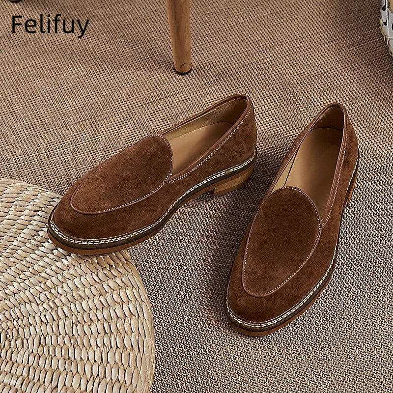 British Style Men Cow Suede Leather Loafers Classic Outdoor Walking Shoes Fashion Genuine Leather Slip-on Flats Soft Man Loafers
