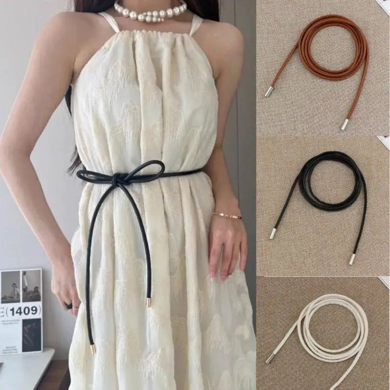 Vintage Belt New Round Leather Rope Dress Coat Embellished String Belt For Women Solid Fashion Long Waist Chain PU Leather Belt