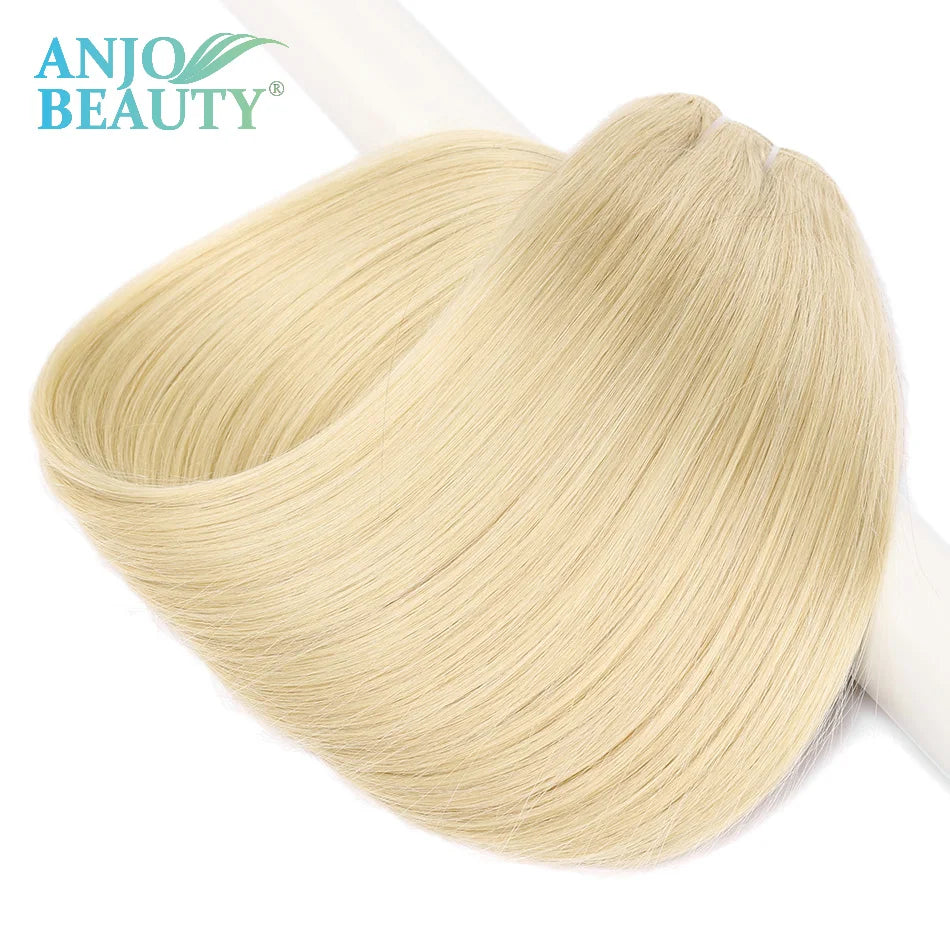 Straight Human Hair Weaves Bundles Brazilian Remy Human Hair Sew In Weft Extensions Straight Blonde 100g 16"-28" Natural Hair
