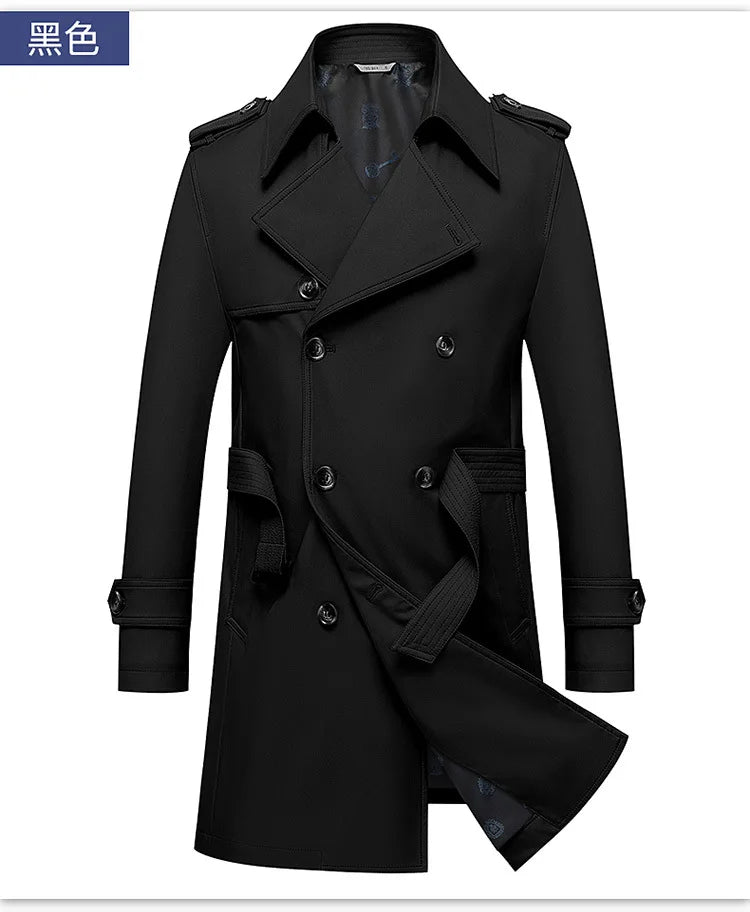 Spring Autumn New Fashion Men's Solid Color Simple Casual Trendy Double-breasted Long Sleeve Plus Size Trench Male Coat Clothes