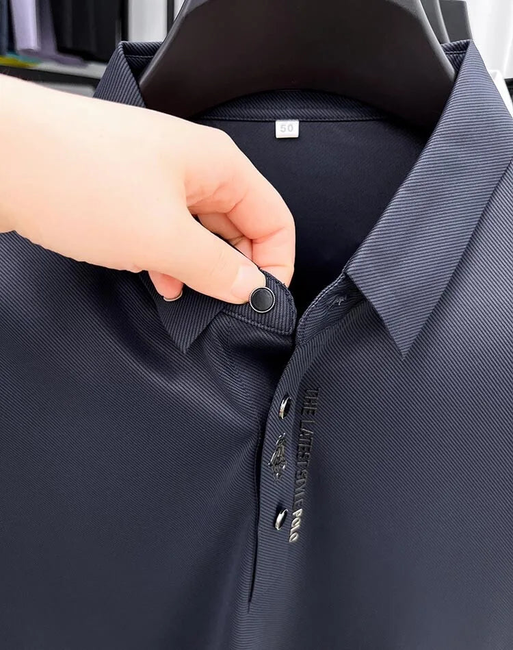 High end brand short sleeve polo shirt men's 2025 summer new trend embossed design casual ice silk breathable lapel Paul T-shirt