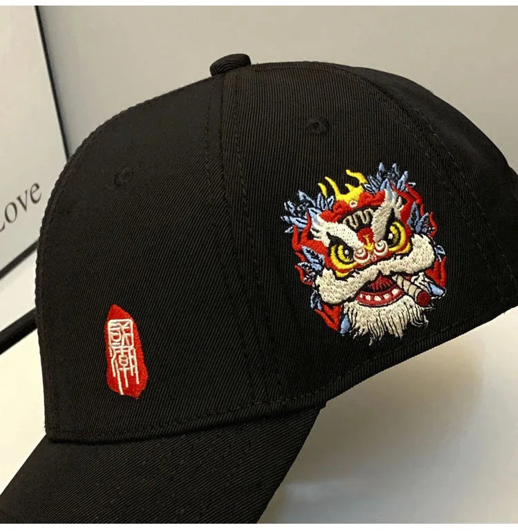 2022 New Chinese Style Spring Autumn Cap Women Tide Lion Embroidery Baseball Hat Hip-hop Men Casua All-match Casquette Gorras