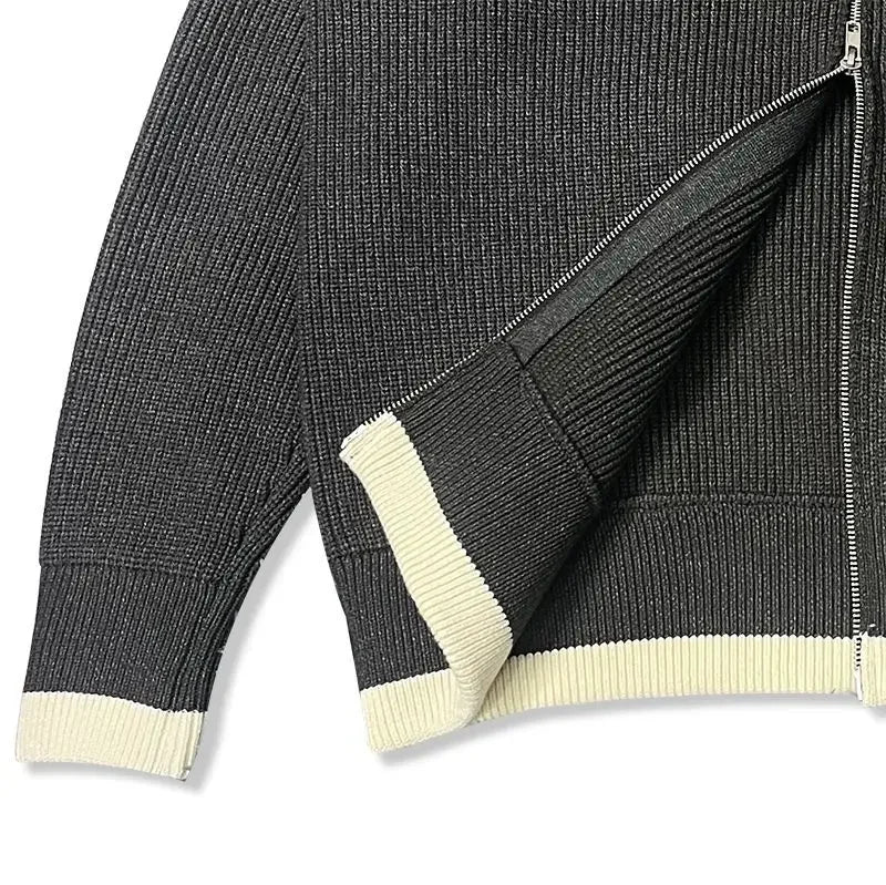 Warm Knitted Cardigan Men Double Zipper Turtleneck Cashmere Men's Winter Knit Jacket Autumn Spring Casual Fashion Sweater Coat