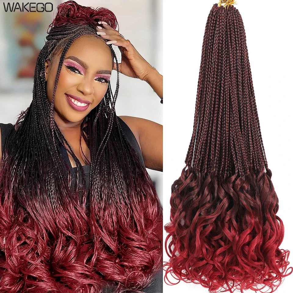 24 18 14 Inches French Curly Crochet Braids New Goddess Box Braids Bouncy French Curl Braid Hair Crochet Synthetic Braiding Hair