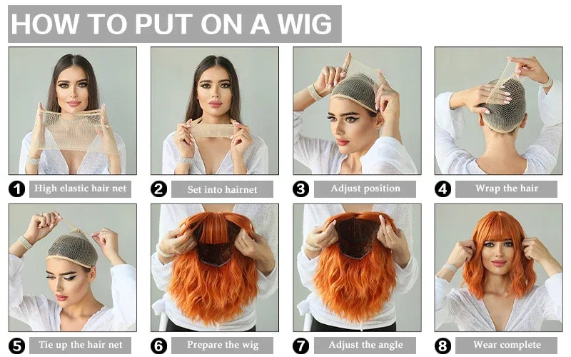 7JHH WIGS Loose Body Wavy Brown Hair Wigs with Neat Bangs High Density Synthetic Fashion Wave Wig for Women Natural Looking