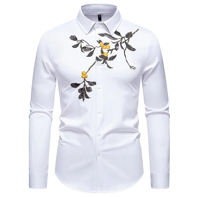 High Quality Men's Casual Long Sleeved Shirt Daily Floral Shirt Party Streetwear Embroidery Tops