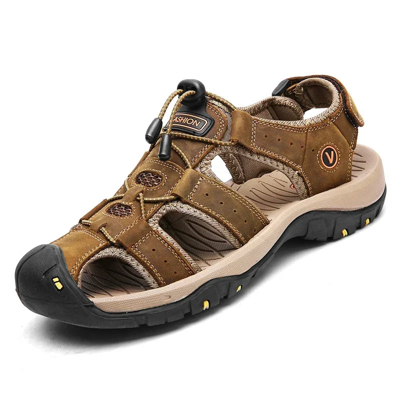 Classic Men's Sandals Summer Genuine Leather Sandals Breathable Men Cow Leather Shoes Men Sandals Soft Outdoor Men Roman Sandals