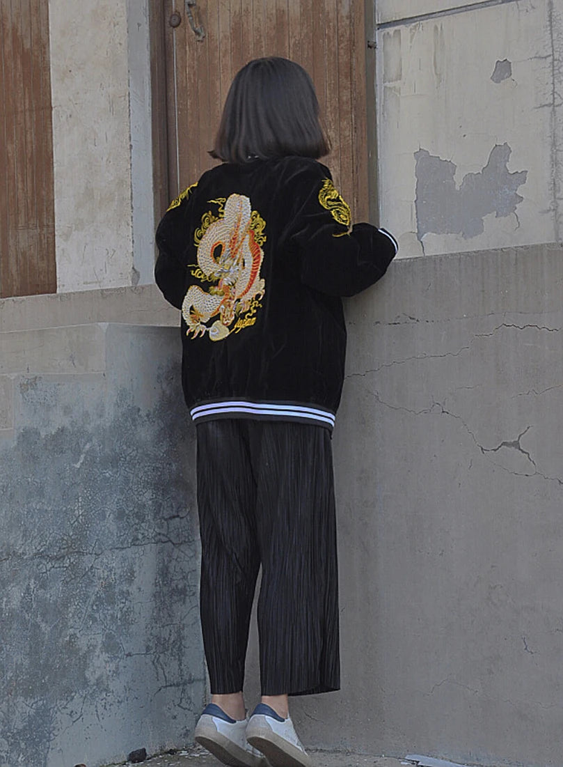 Unisex Spring Autumn Velveteen Baseball Jacket Men Women Luxury Sukajan Dragon Embroidery Bomber Coat Japanese 2026 Z1