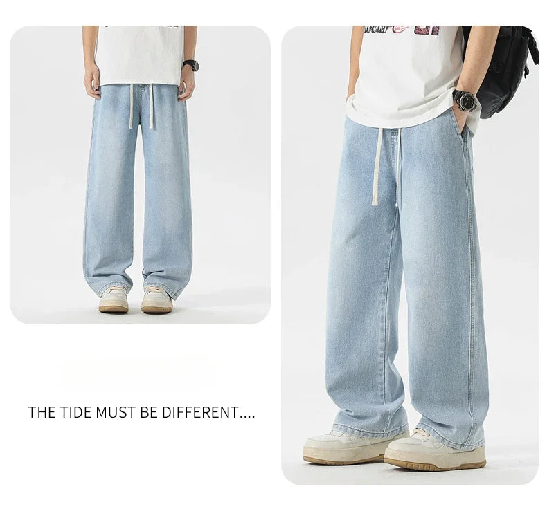 Men's Jeans American Loose Wide-leg Loose Straight Casual Trousers Street Hip-hop Baggy Jeans Black Grey  Blue Streetwear Men