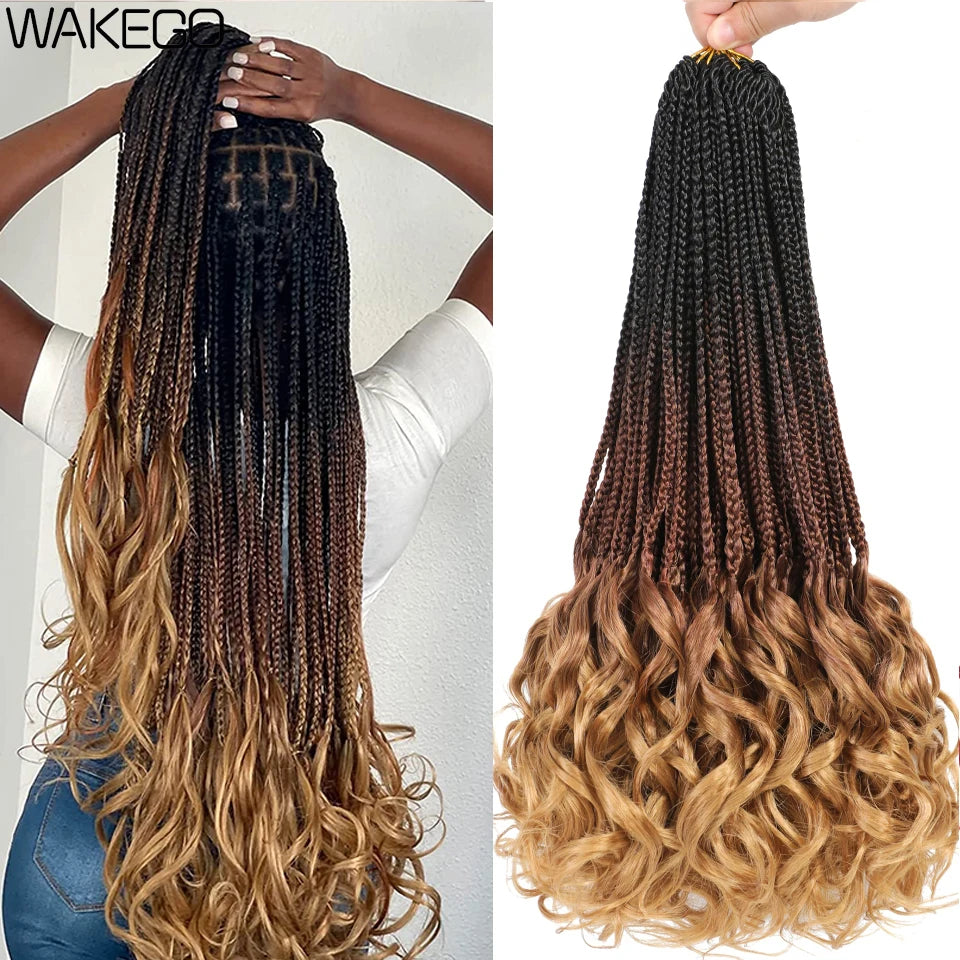 24 18 14 Inches French Curly Crochet Braids New Goddess Box Braids Bouncy French Curl Braid Hair Crochet Synthetic Braiding Hair