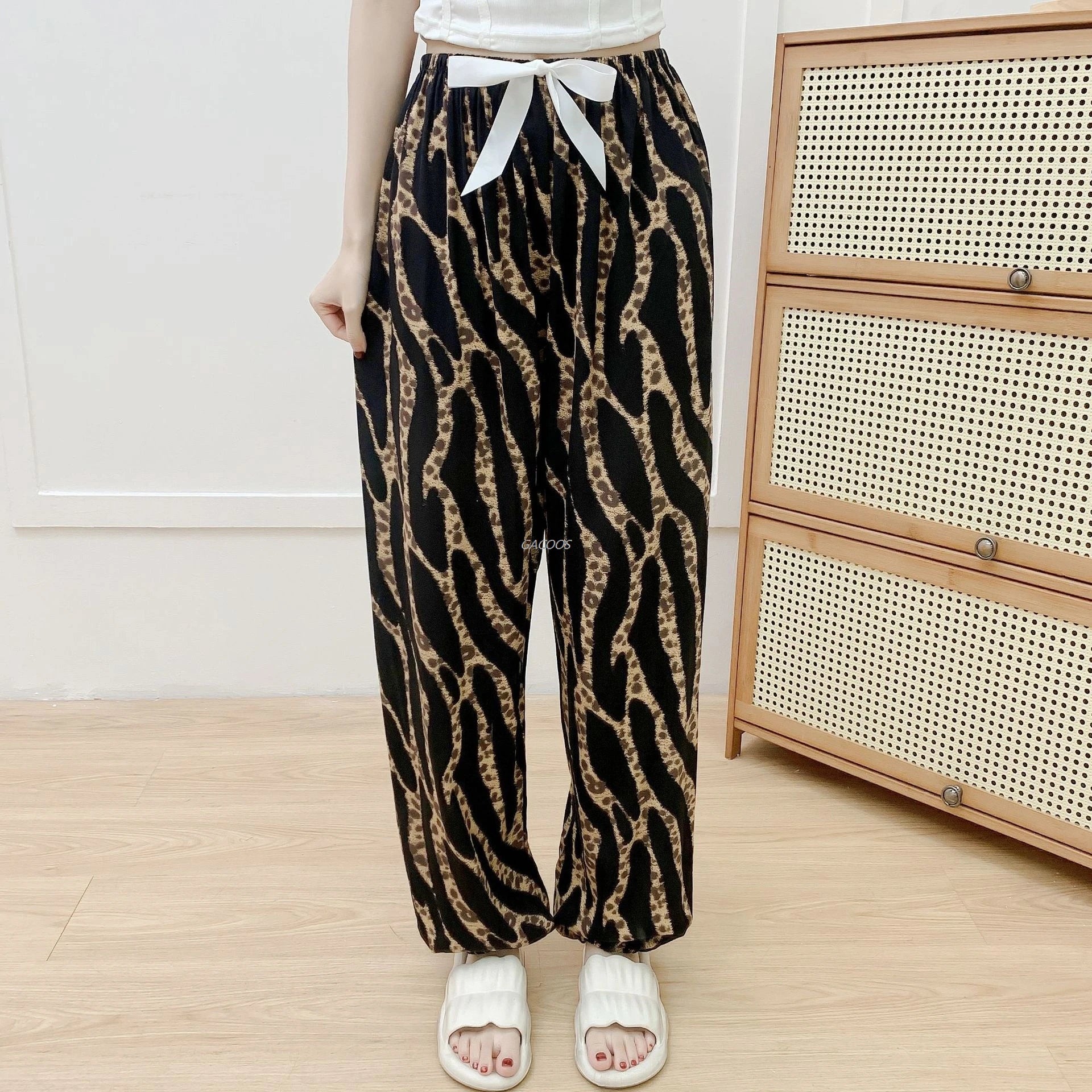 New Korean Style Pants Summer Cropped Trousers Women's Flower Home Clothes Loose Wide Leg Pants Casual Beach Outfits Sweatpants