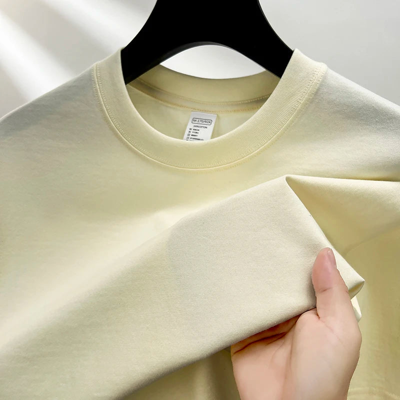 100% pure cotton short sleeved men's round neck T-shirt summer new high-end fashion youth couple loose casual breathable top