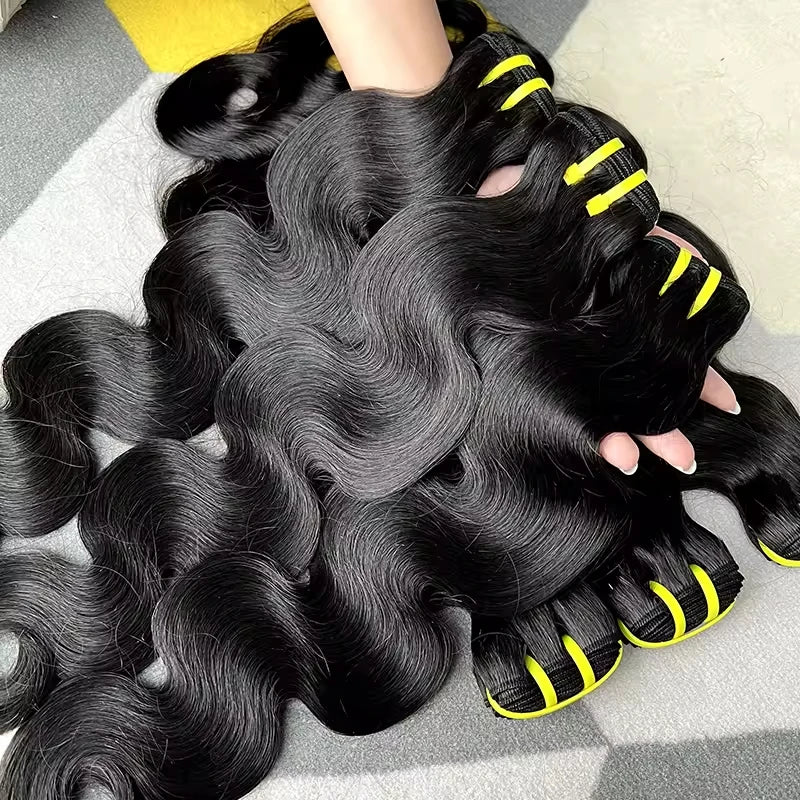 Body Wave Bundles 100% Unprocessed Raw Vietnamese Human Hair Wavy Curly Hair Weave Extensions Natural Black Color For Women