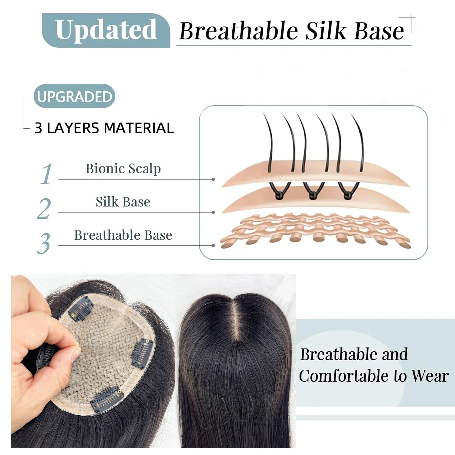 11x13cm Dark Brown Human Hair Topper Silk Base Hand Tied Silk Top Toupee Breathable Remy Hair Piece with Clips in for Women