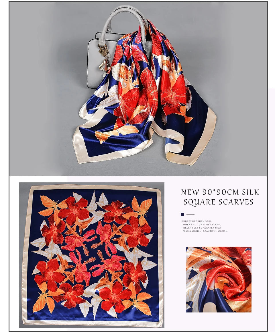 BYSIFA| Blue Pink Silk Women Scarf Spring Fashion Chinese Style Elegant Square Scarves Shawls Fouldard Fall Winter Scarves Wraps