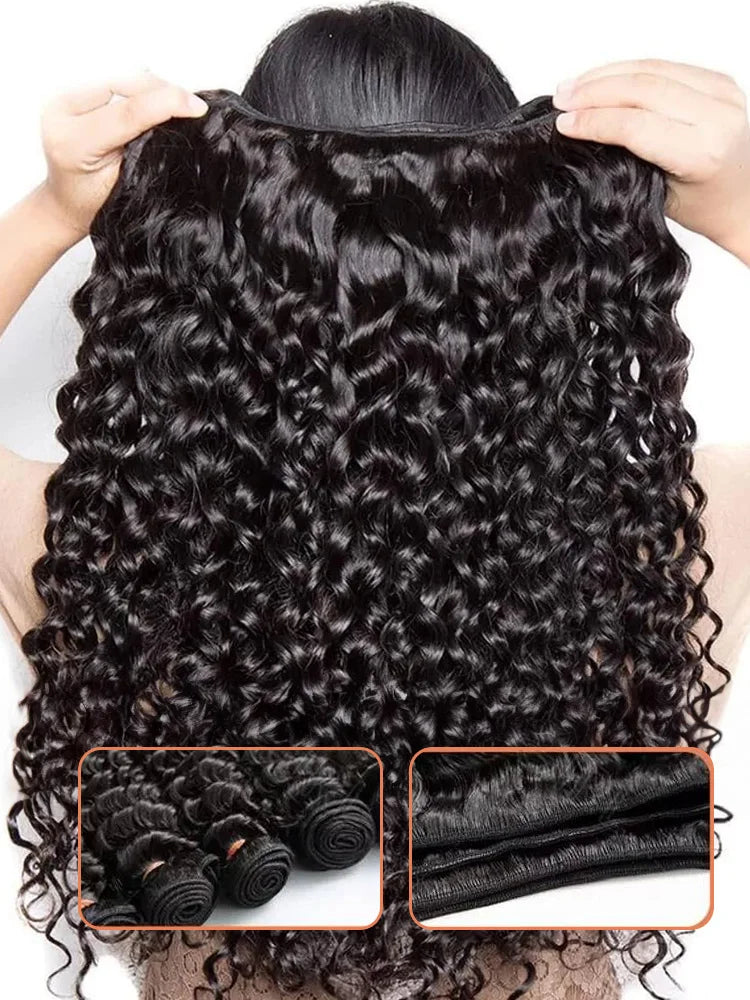 raw kinky curly human hair extensions deals weave bundles 30 36 inch brazilian Natural black water deep wave for woman