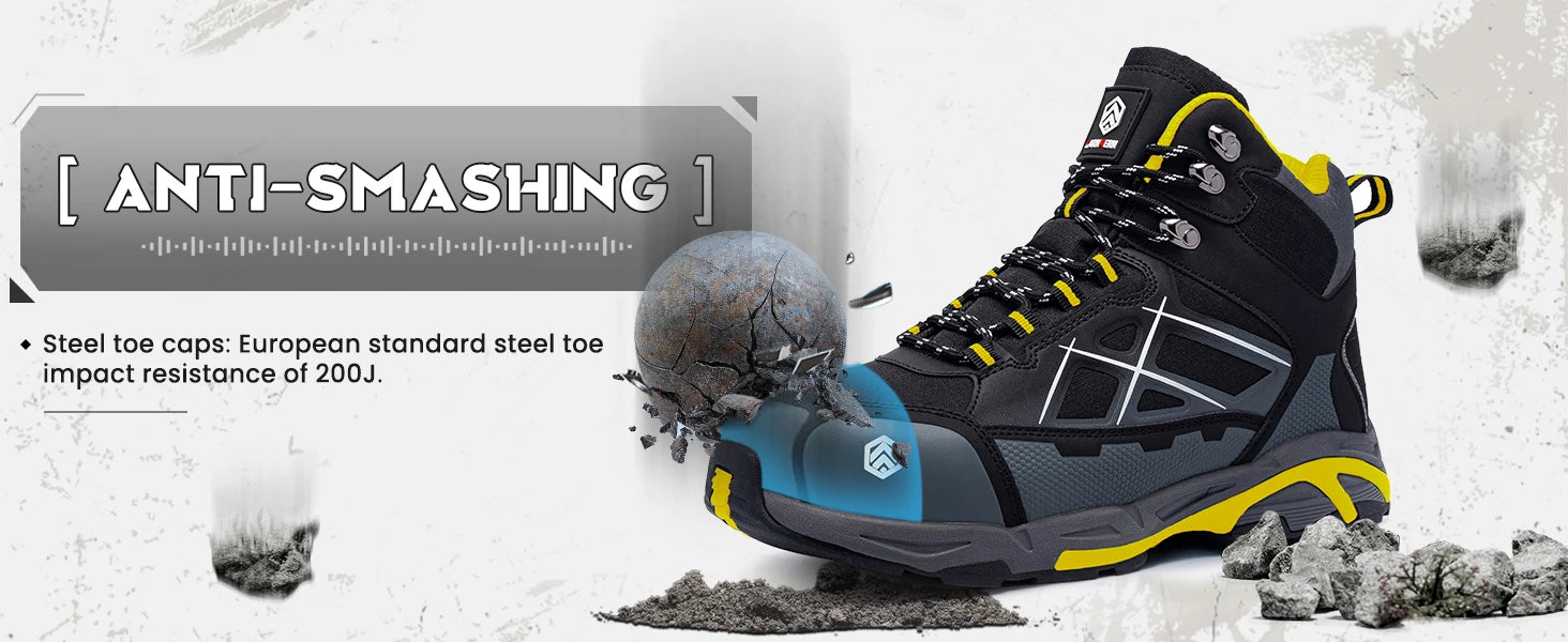 LARNMERN Men's Steel Toe Safety Work Boots shoe Non Slip Shoes for Man Anti-puncture Anti-static Protective Safety Boots
